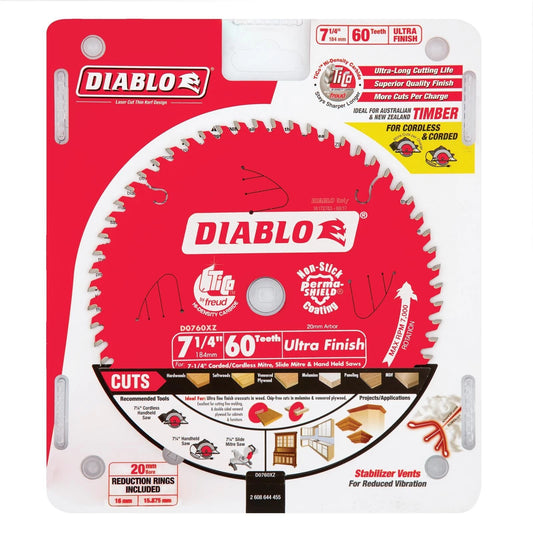 Diablo 184mm 60T Ultra Finish Circular Saw Blade for Hardwood & Plywood
