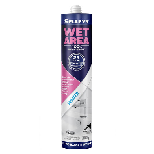 Selleys 300g White Waterproof Silicone Sealant for Wet Areas - Mould Resistant, Indoor Use