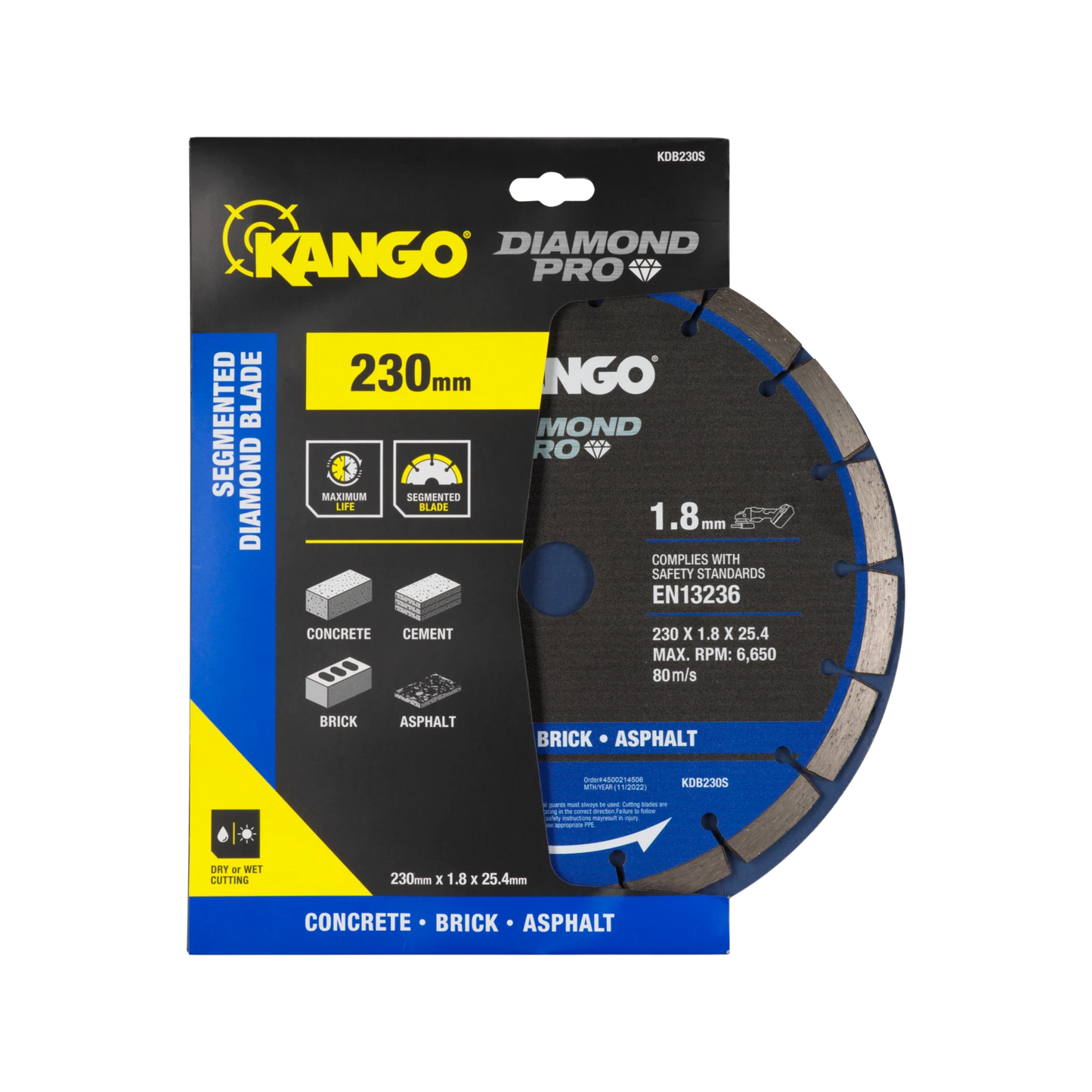 Kango 230mm Segmented Diamond Blade for Concrete, Brick, Asphalt - Wet/Dry Cutting