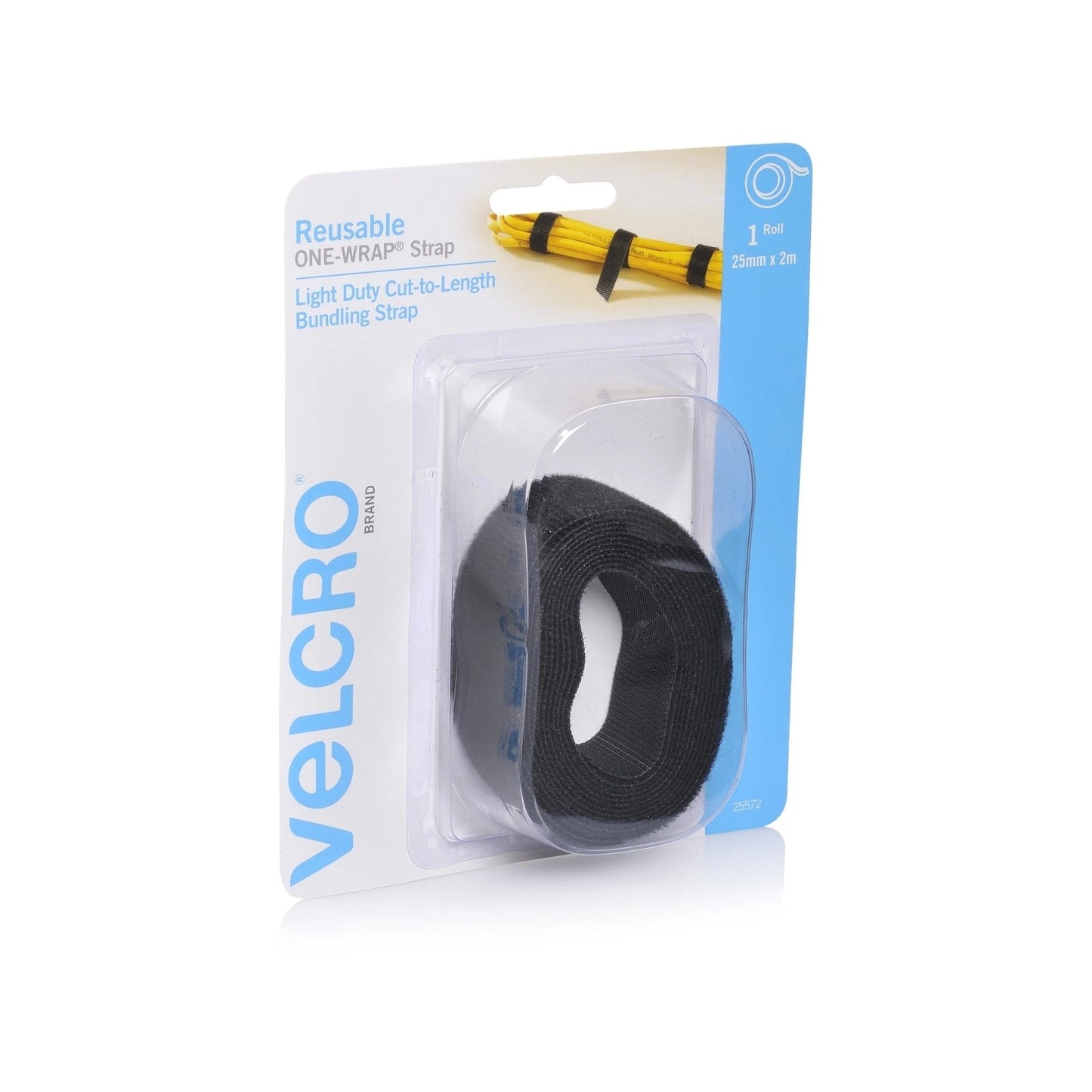 VELCRO® 25mm x 2m Black Reusable Wrap, Secure Cable Organizer, Indoor/Outdoor Use