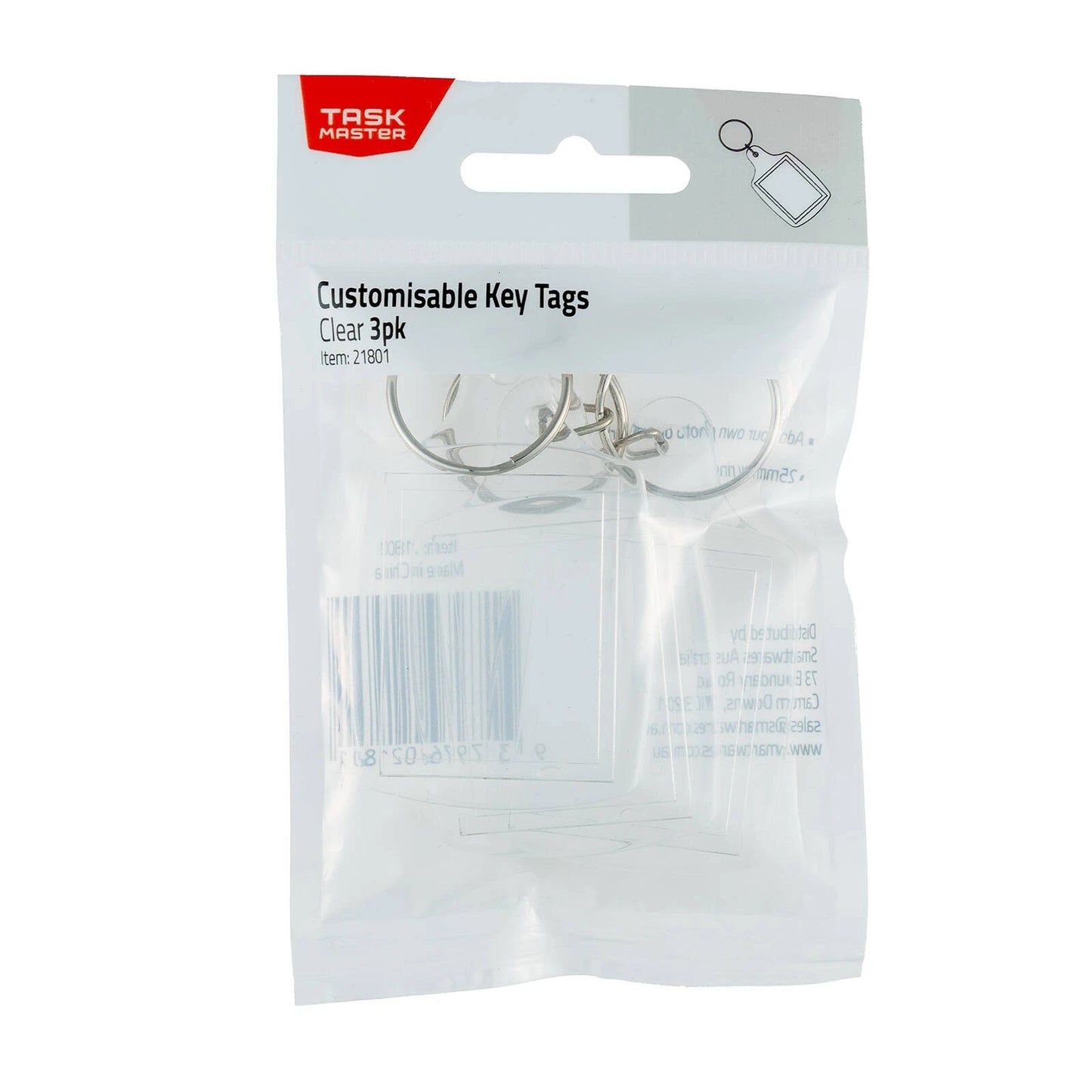 Taskmaster Clear Customisable Key Tags 3 Pack - Personalised, Versatile, Easy Identification