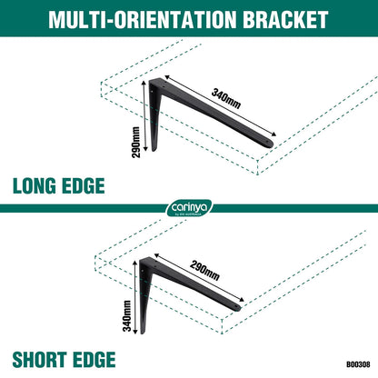 Carinya Black Heavy Duty 340x290mm Cast Aluminium Angle Bracket 150kg Load Capacity