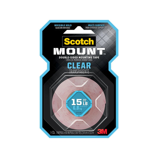 Scotch™ Clear Double-Sided Mounting Tape 2.54 x 152.4cm - Invisible Hold, Indoor Use, Multi-Surface
