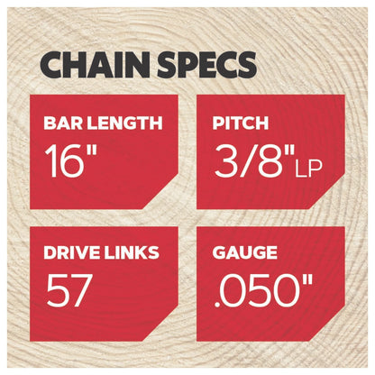 Oregon T57 16" Pro Chainsaw Chain, 3/8" LP, .050" Gauge, 57DL, Lubri-Tec System