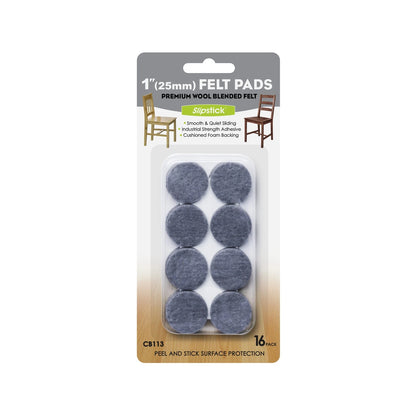 Slipstick 25mm Grey Premium Wool Felt Floor Protection Pads - 16 Pack