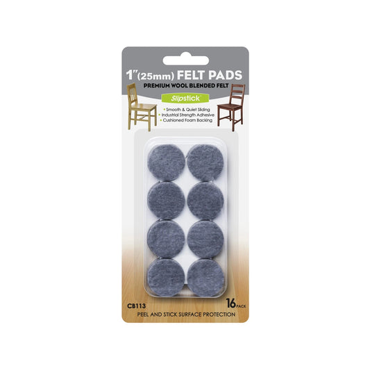 Slipstick 25mm Grey Premium Wool Felt Floor Protection Pads - 16 Pack
