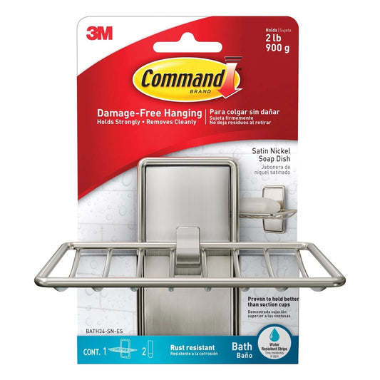 Command Satin Nickel Bath Soap Dish, Damage-Free, Rust Resistant, Reusable, 1 Pack