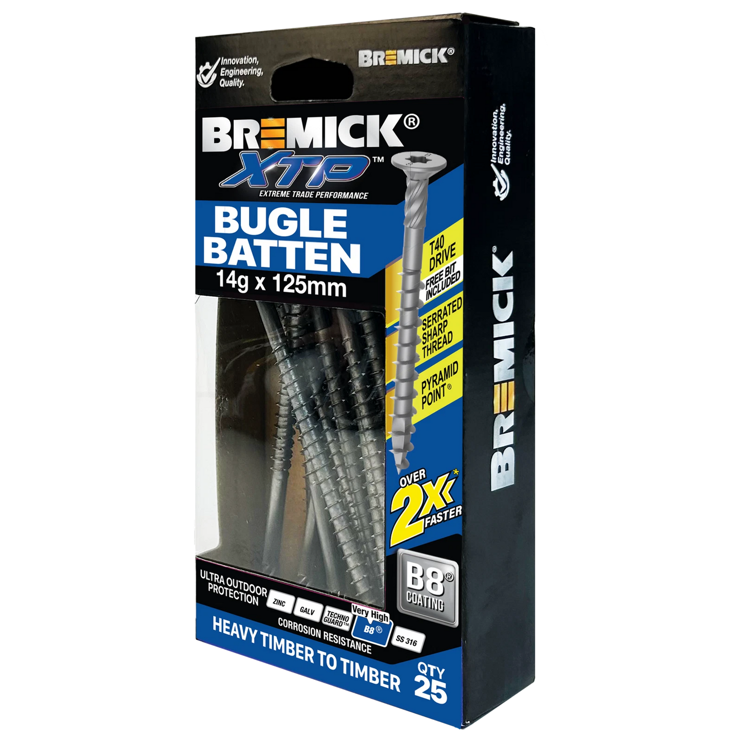 Bremick XTP Bugle Batten Screws 14g x 125mm T40 B8 - Fast Install, Corrosion Resistant, 25 Pack