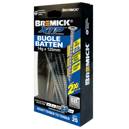 Bremick XTP Bugle Batten Screws 14g x 125mm T40 B8 - Fast Install, Corrosion Resistant, 25 Pack