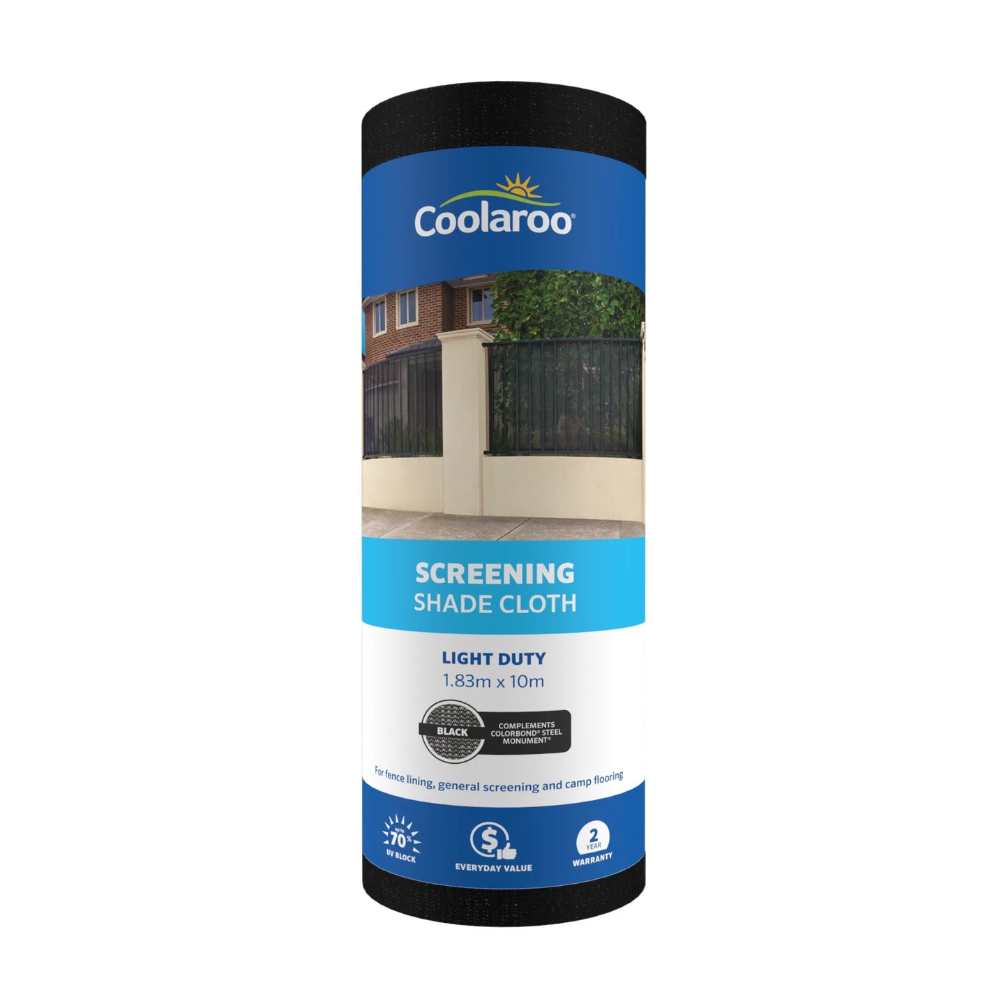 Coolaroo Black 1.83x10m Light Duty Shade Cloth 70% UV Block, Breathable, Durable HDPE