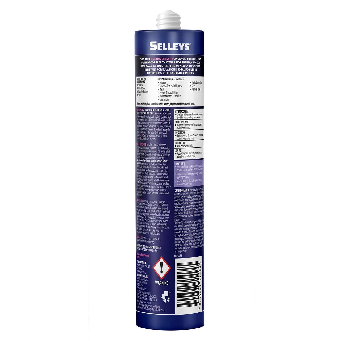 Selleys 300g White Waterproof Silicone Sealant for Wet Areas - Mould Resistant, Indoor Use