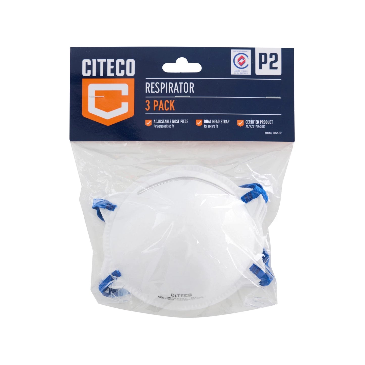 Citeco P2 Disposable Respirator 3PK - P2 Filtration, Comfortable Fit, Adjustable Nose Piece