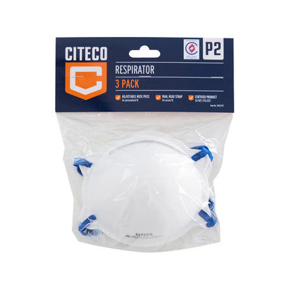 Citeco P2 Disposable Respirator 3PK - P2 Filtration, Comfortable Fit, Adjustable Nose Piece
