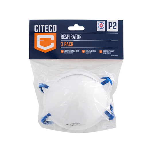 Citeco P2 Disposable Respirator 3PK - P2 Filtration, Comfortable Fit, Adjustable Nose Piece