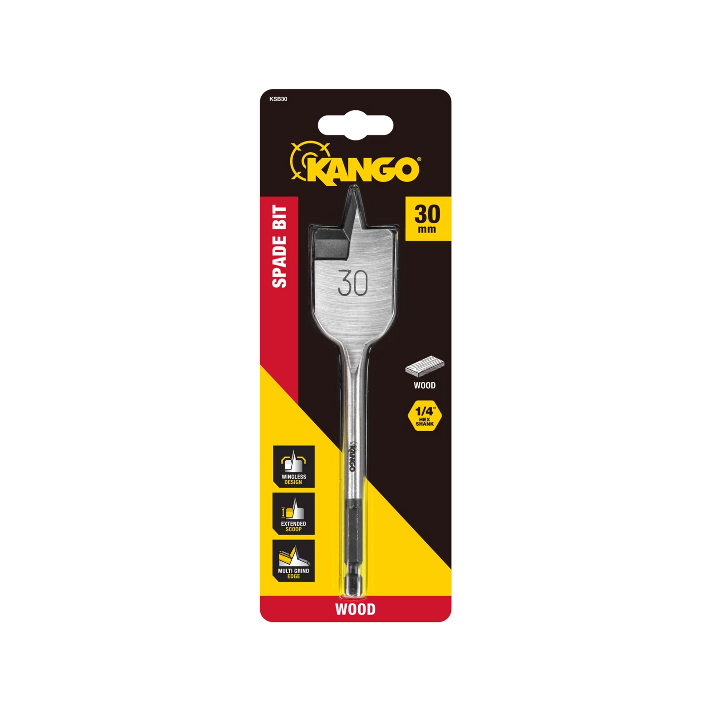 Kango 30mm Spade Bit, Wingless Design, ¼” Hex Shank, Multi Grind Edge