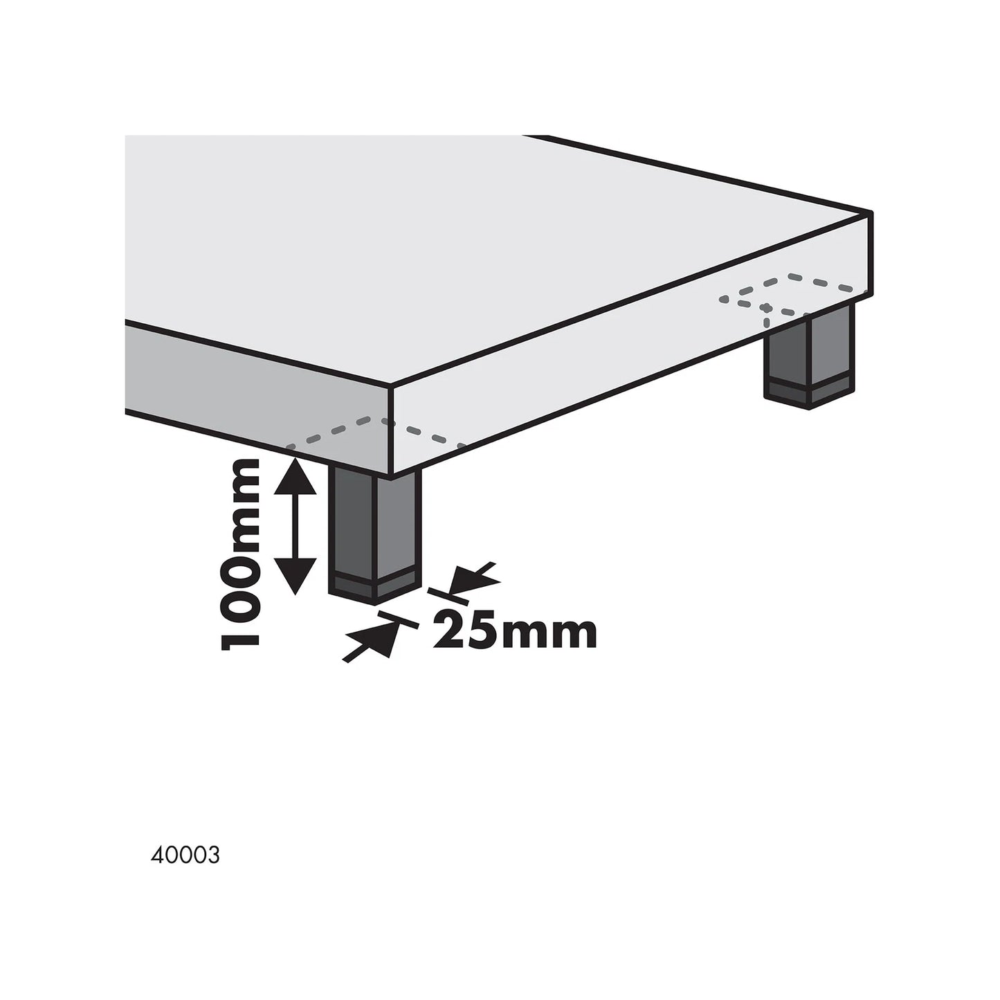 Adoored Black Steel Square Tube Furniture Leg 25x25x100mm Durable Modern Design