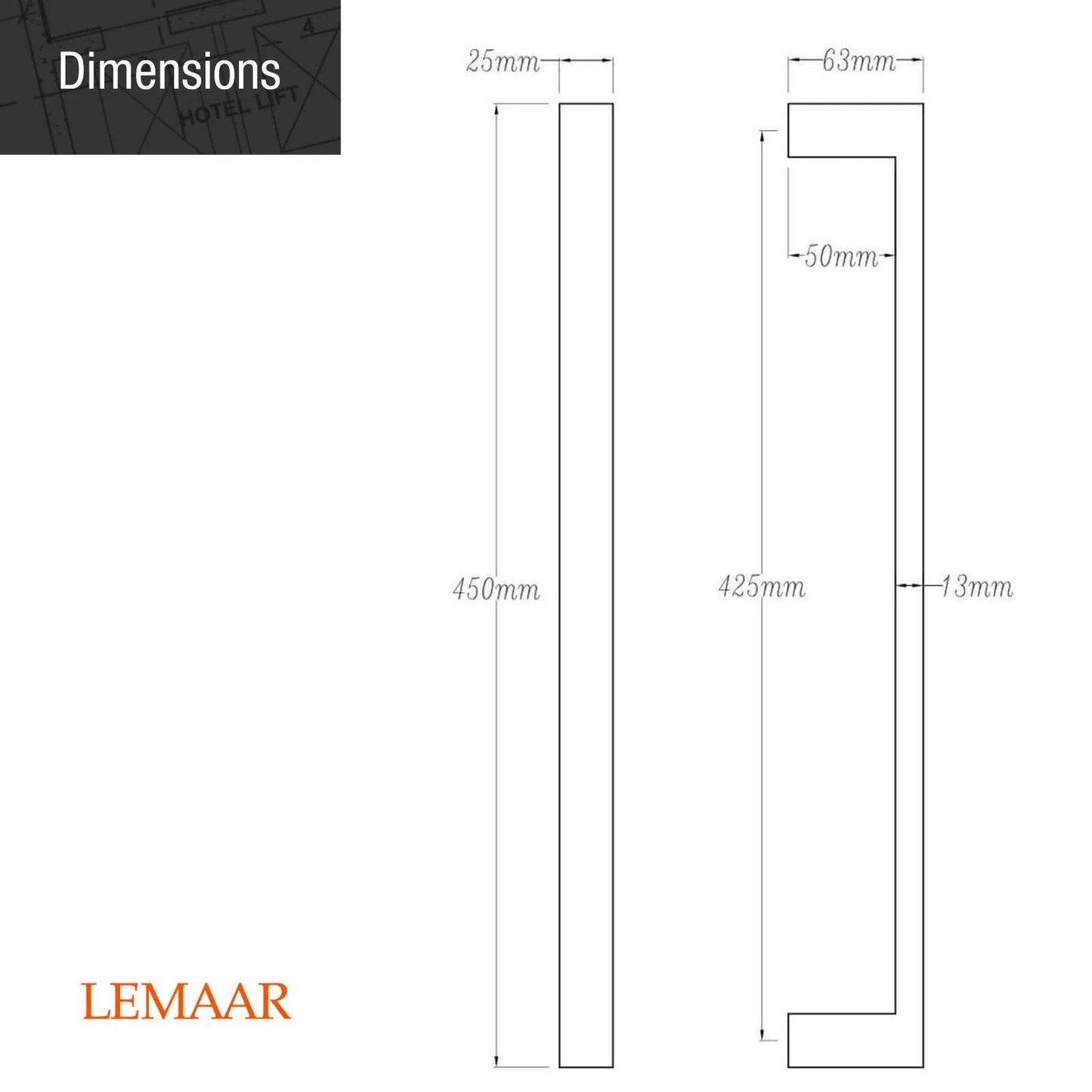 Lemaar Black DDA Compliant Door Pull 450mm x 25mm, 316 Stainless Steel, Electroplated Finish