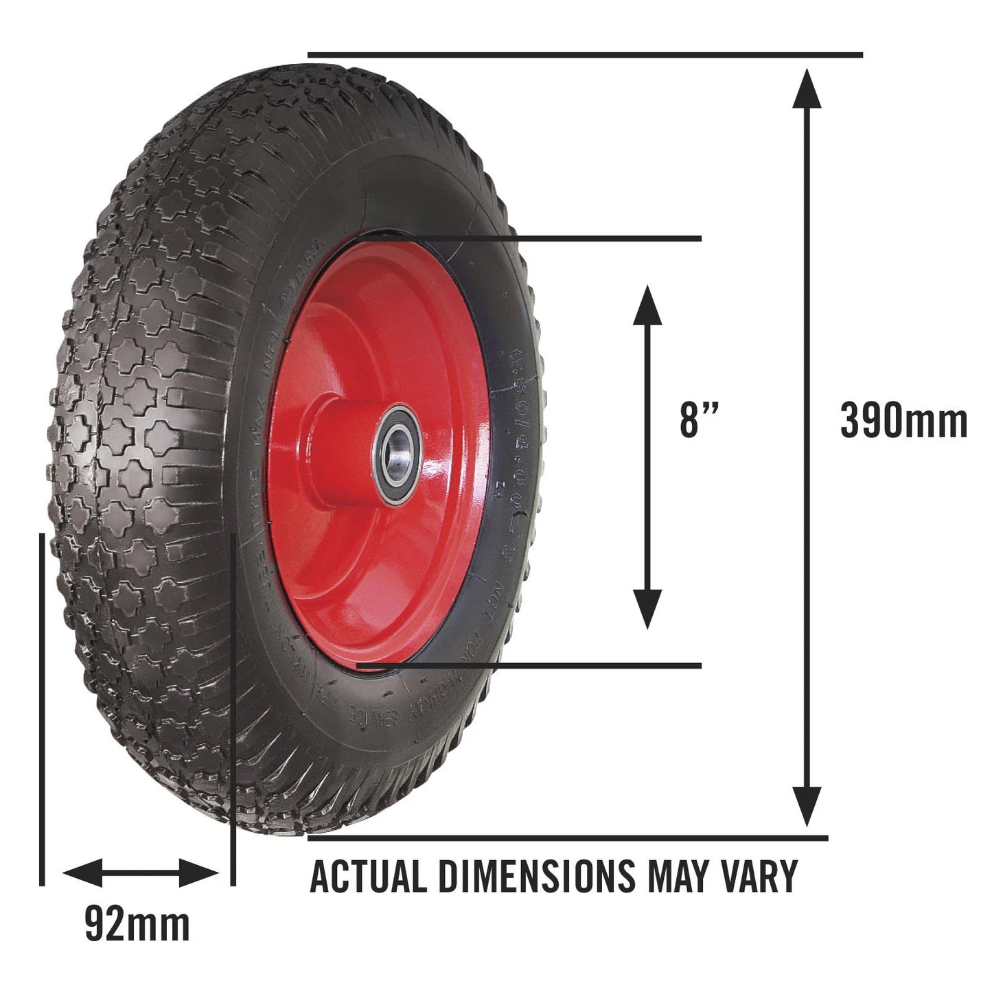 Sherlock Flat-Free Wheel Assembly 4.80/4.00-8, Polyurethane Tyre, 25mm Axle, Black