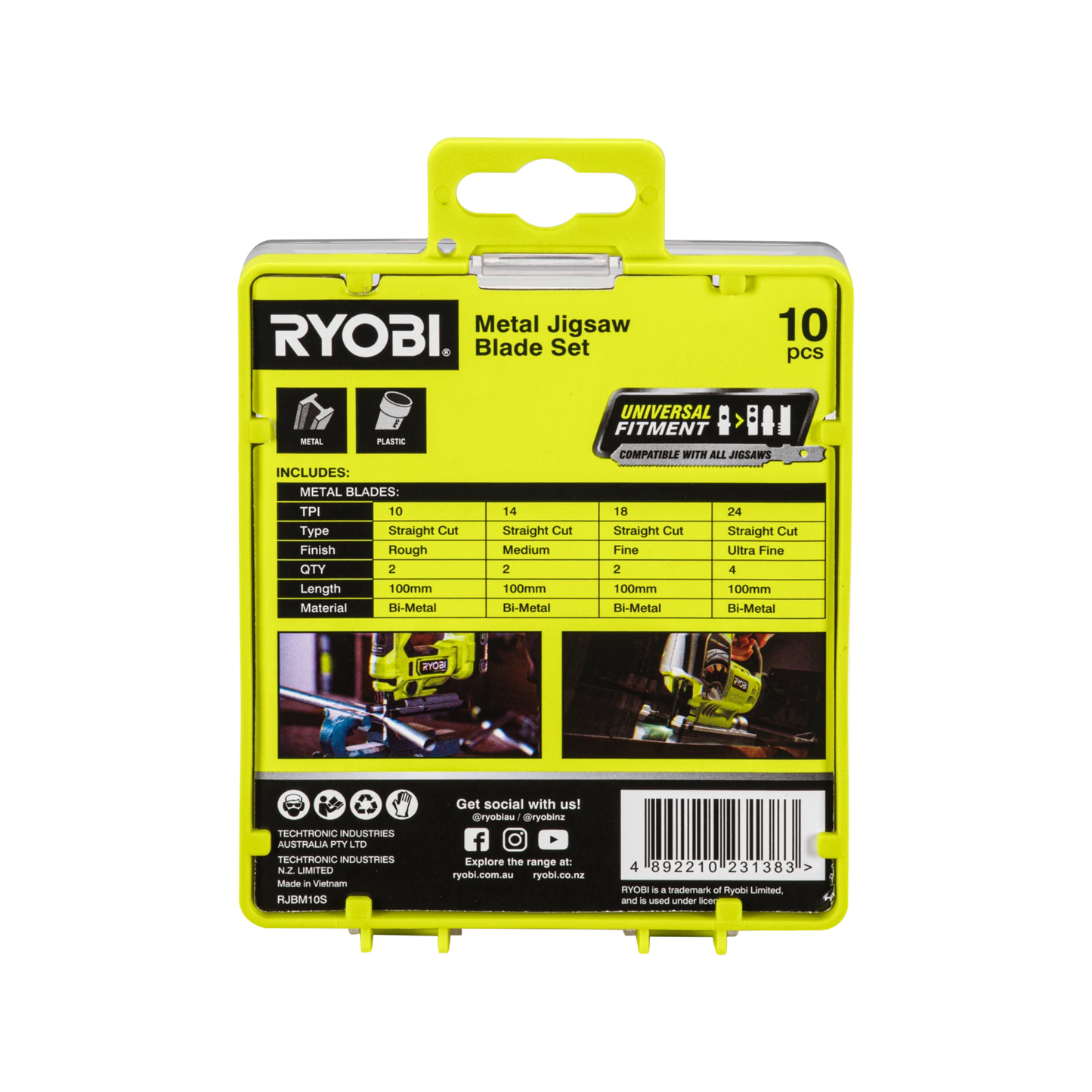 Ryobi 10 Piece Bi-Metal Jigsaw Blade Set for Metal & Plastic Cutting, Universal Fit