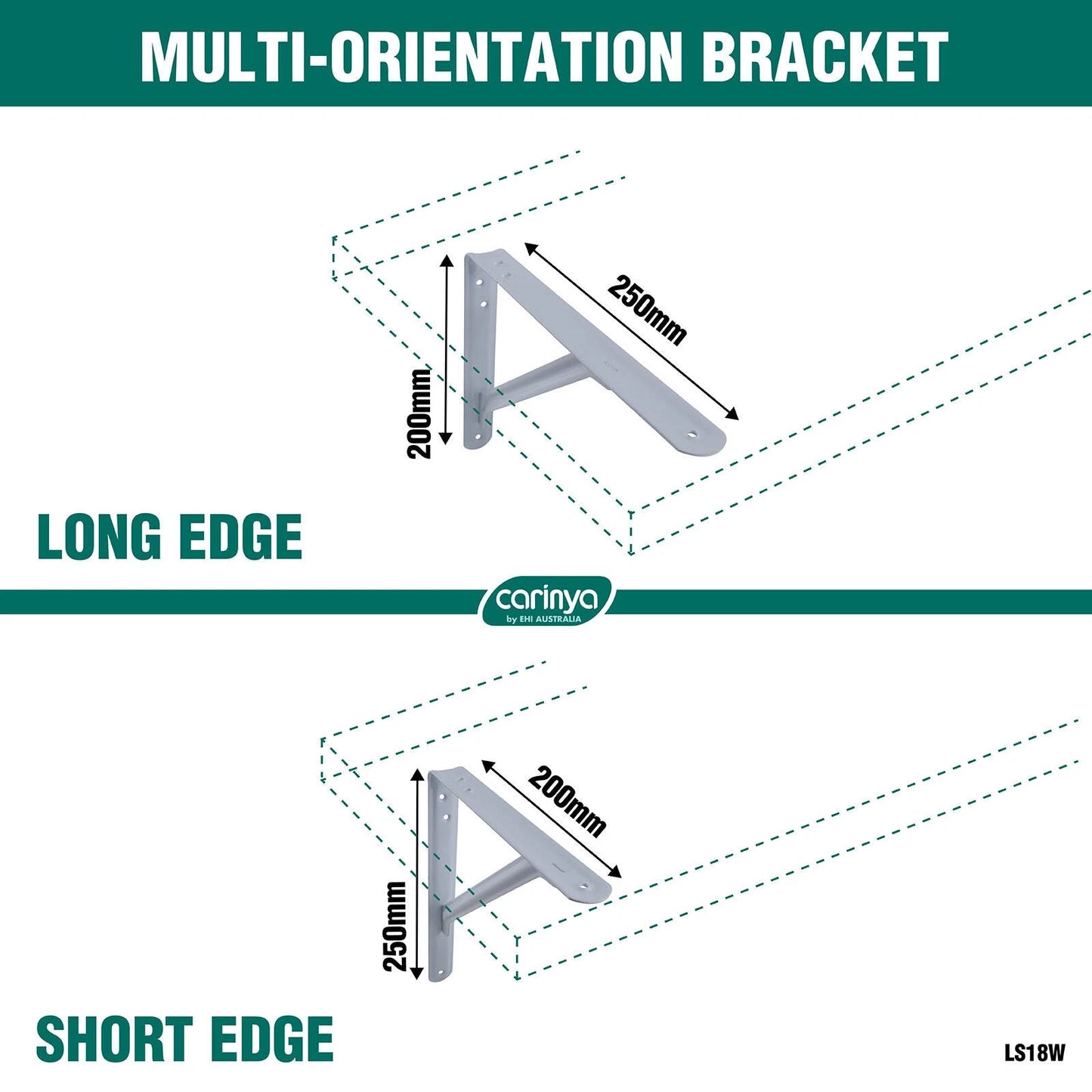 Carinya White Light Stayed Bracket 250x200mm, Powder Coated Steel, Indoor/Outdoor Use