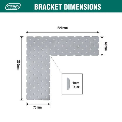 Carinya Galvanised L-Shape Bracket 220x200x60x1mm Customisable DIY Support