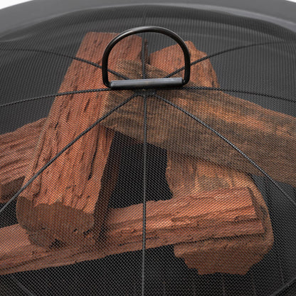 Jumbuck Round Steel Fire Pit, 76cm, Portable, Black, Outdoor Use, 360° Fire View