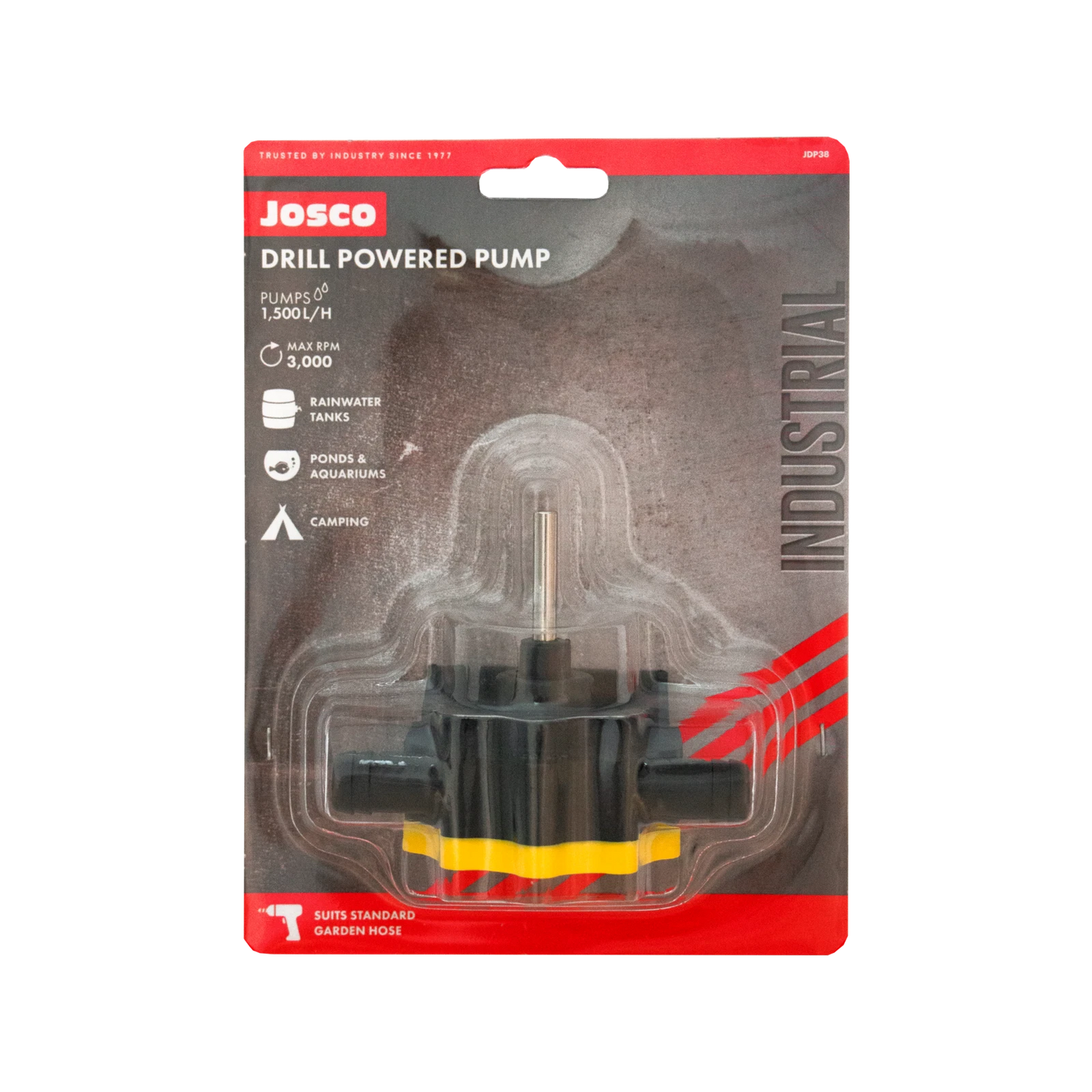 Josco Drill Powered Pump, 1,500L/hr, 3 Bar, Self-Priming, Garden Hose Compatible