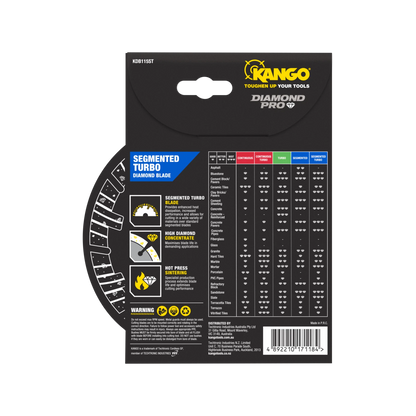 Kango 115mm Segmented Turbo Diamond Saw Blade for Concrete, Brick, Stone Cutting