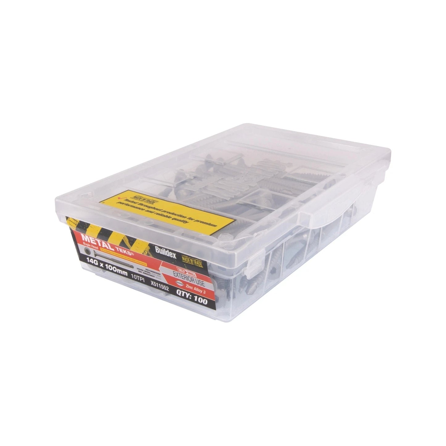 Buildex 14g x 100mm Zinc Alloy Bugle Batten Tek Screws - 100 Pack, Self-Drilling, Flush Finish