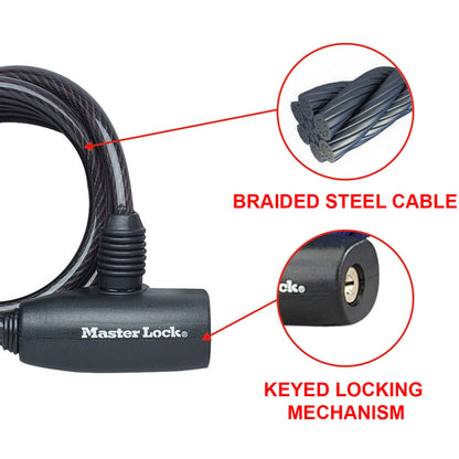 Master Lock 10mm x 1.8m Keyed Cable Lock, Braided Steel, Vinyl Coated, Secure Ladders & Gates