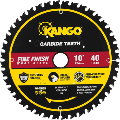 Kango 254mm 40T Mitre Saw Blade, Cobalt Teeth, Anti-Stick Coating, Thin Kerf Design
