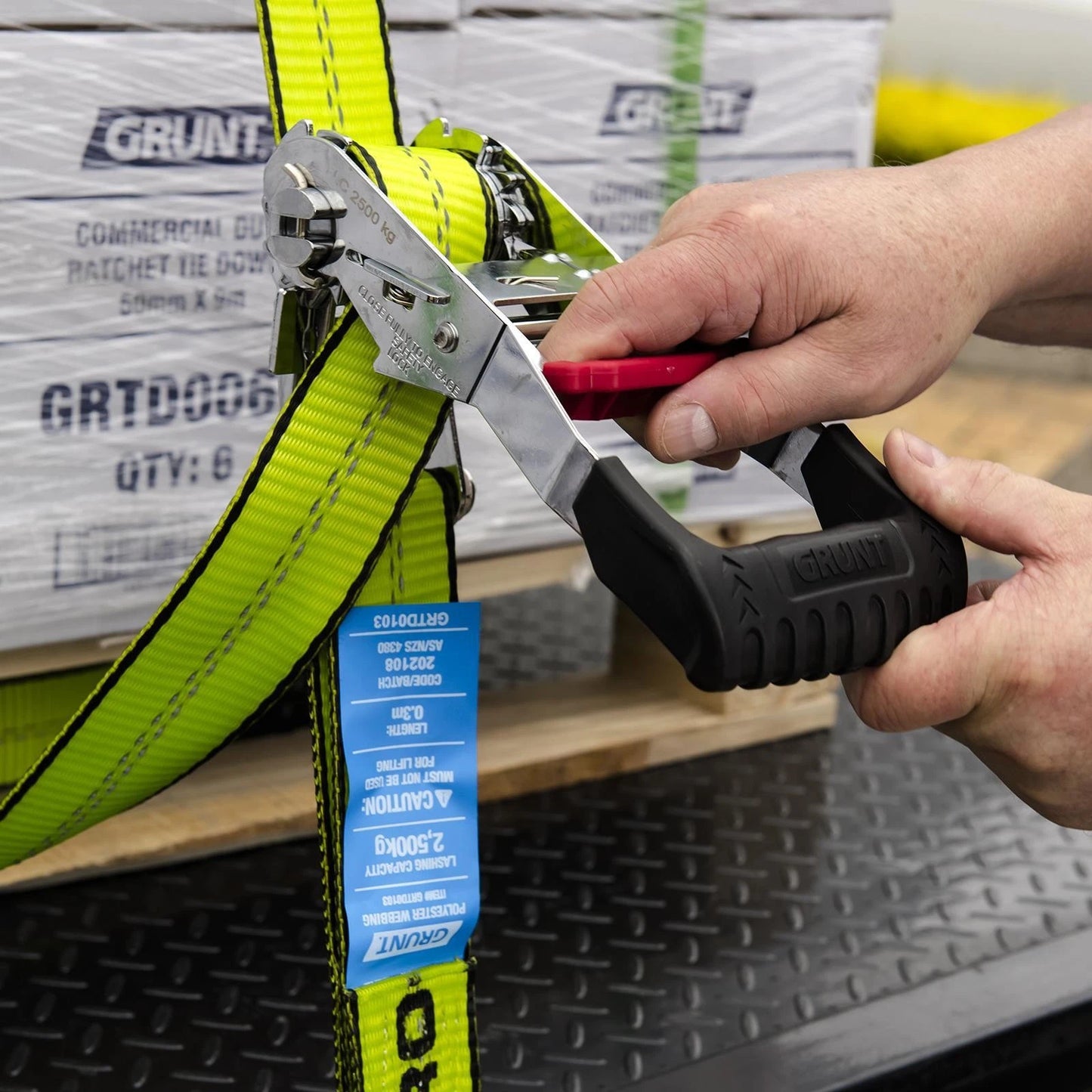 Grunt Pro 25mm x 4m Reflecta Webbing Ratchet Tie Down - 2 Pack, Chrome Finish