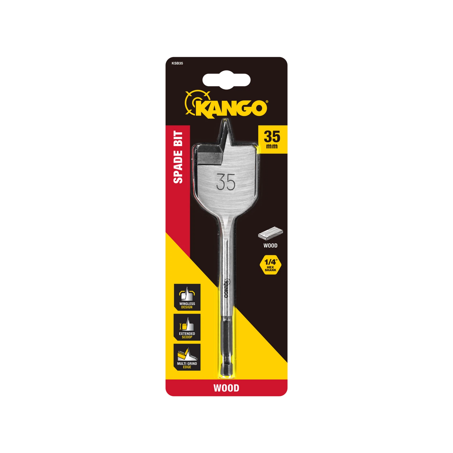 Kango 35mm Spade Bit - Wingless Design, ¼” Hex Shank, Fast Timber Drilling
