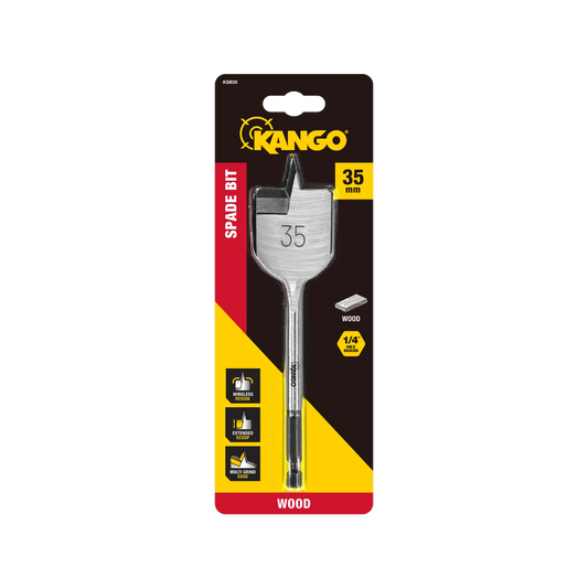 Kango 35mm Spade Bit - Wingless Design, ¼” Hex Shank, Fast Timber Drilling