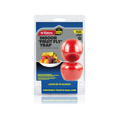 Yates Indoor Fruit Fly Trap 2 Pack - Pesticide-Free, Long-Lasting, Apple-Shaped Design