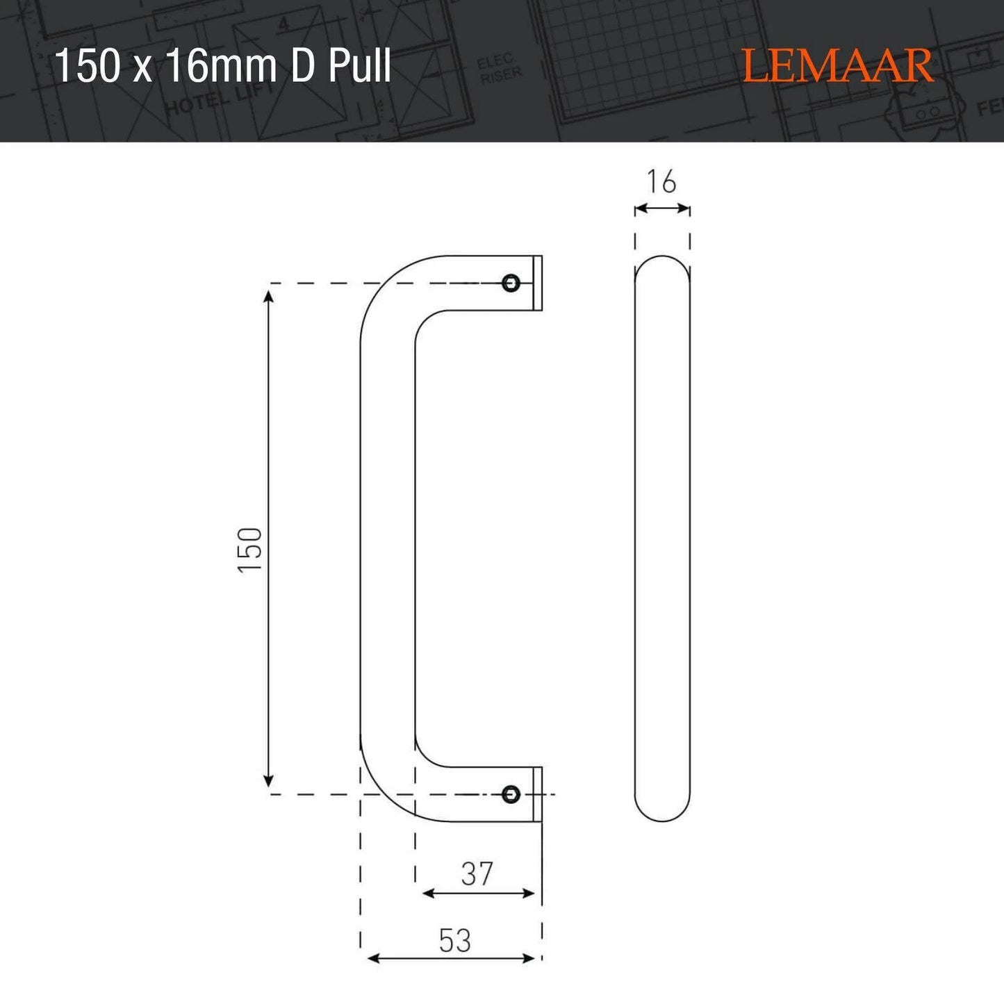 Lemaar 150x16mm Satin Stainless Steel D Pull Handle DDA Compliant