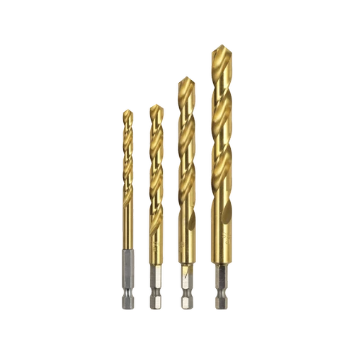 Ryobi 4-Piece Impact HSS Drill Bit Set, High-Speed Steel, Impact-Ready Design