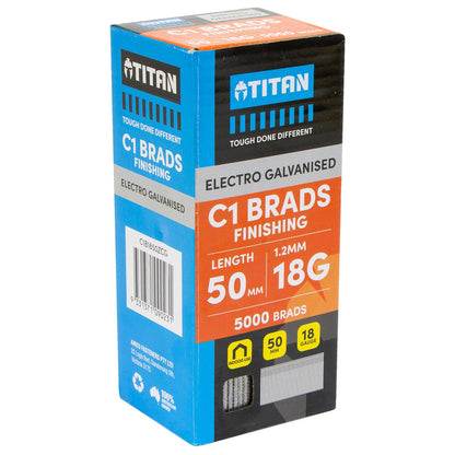 Titan 50x1.25mm Electro Galvanised Straight Collated Nail Brads - Pack of 5000