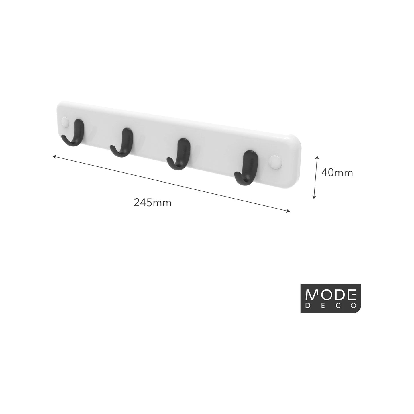MODE 4 Key Rack with Black Hooks on White Board, Durable & Stylish Design