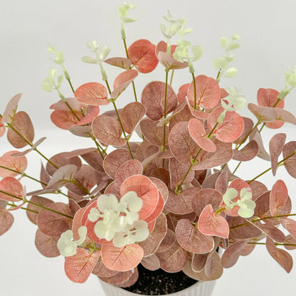 Artificial Baby Eucalyptus Plant Burgundy 38cm - Low Maintenance, Chic White Pot
