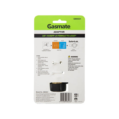 Gasmate Tap Adaptor Brass 1-20 UNEF to 3/8" BSPP LH for BBQ & Camping