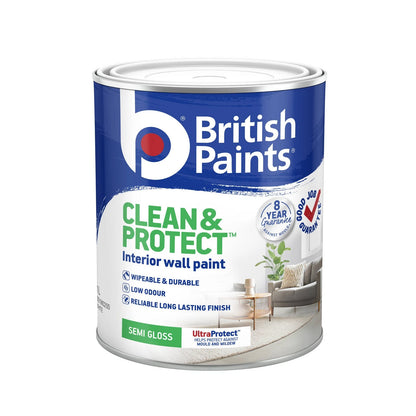 British Paints 2L Semi Gloss White Interior Paint, Wipeable, Low Odour, 8 Year Mould Guarantee