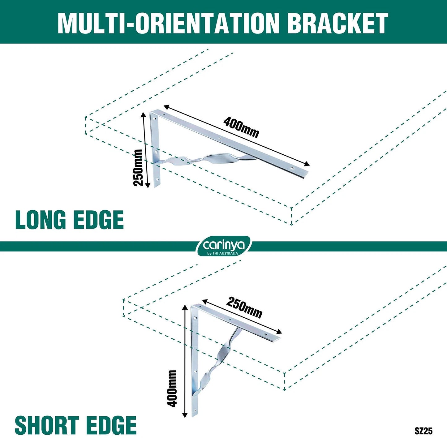 Carinya Heavy Duty 400x250mm Zinc Plated Twisted Stay Bracket 300kg Load Capacity