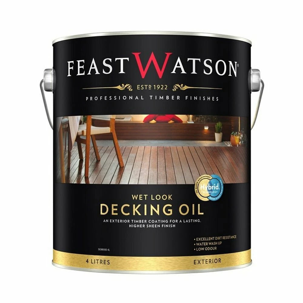 Feast Watson 4L Wet Look Decking Oil, Water-Based, UV Resistant, Clear Finish