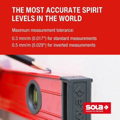 Sola 80cm Red Spirit Level with 3 Patented Vials, Aluminum, 0.3 mm/m Precision