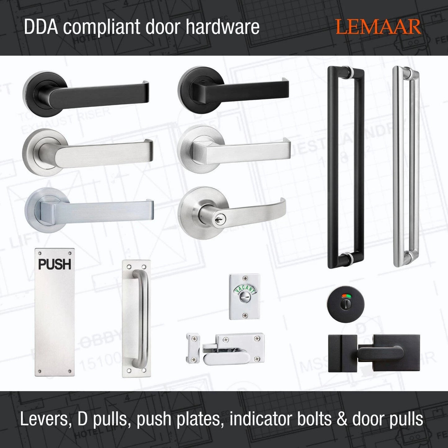 Lemaar Black Concealed Fix Toilet Indicator Bolt Lock, DDA Compliant, Durable Coating