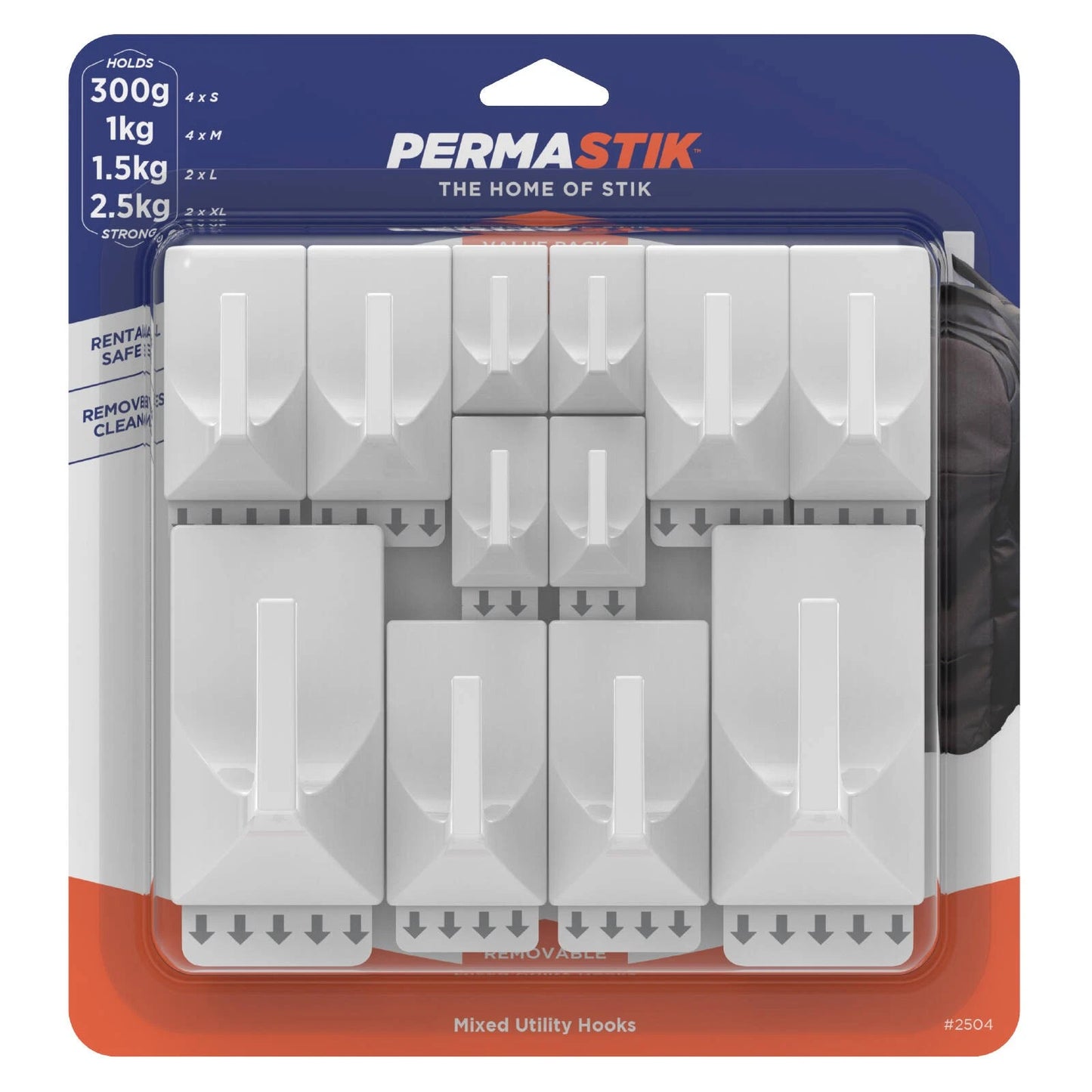 Permastik Utility Hooks Value Pack - 12 Pcs, Damage-Free, Easy Application, Various Sizes