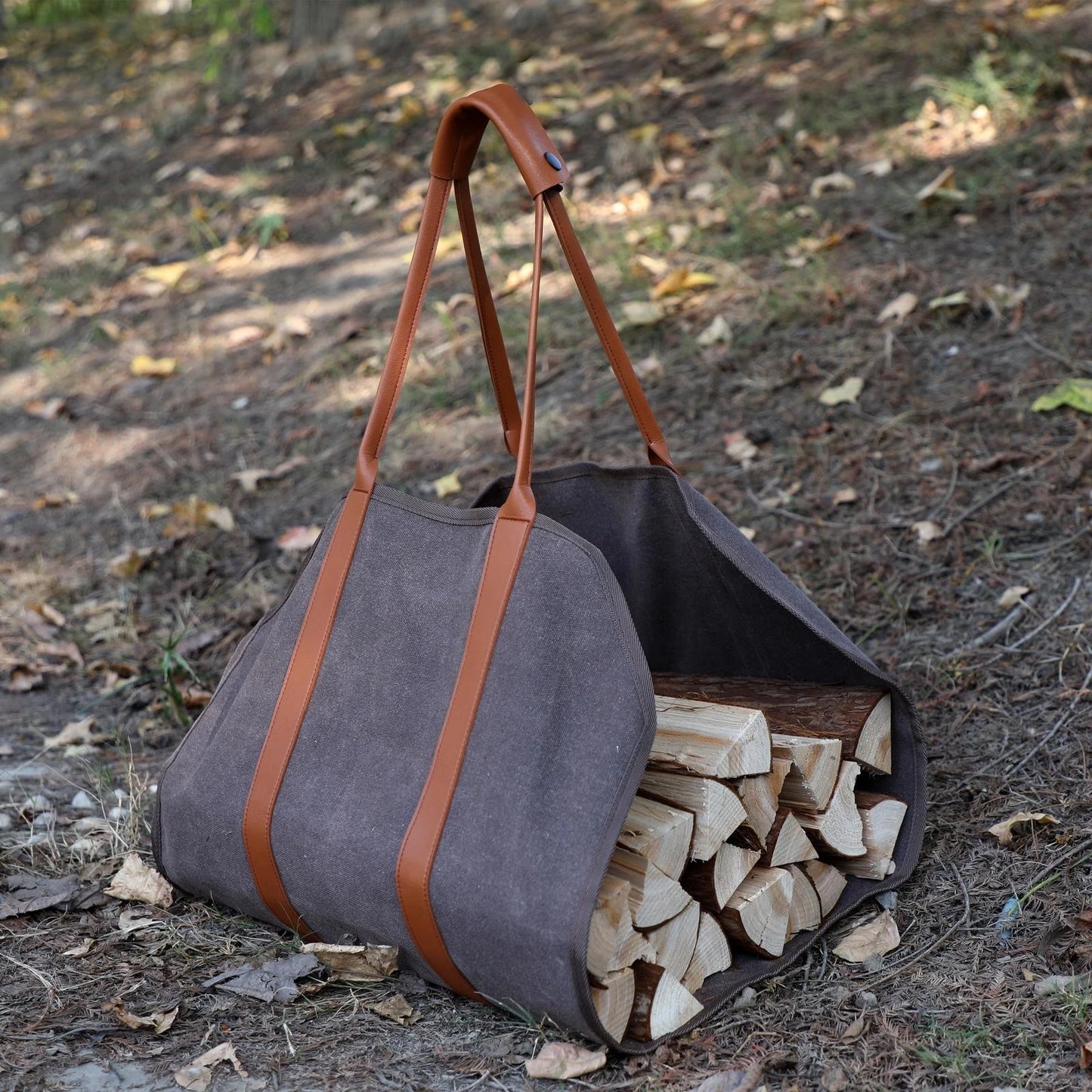 Mimosa Canvas Log Carrier Tote 98x45cm, Waterproof, Heavy Duty, Foldable, Brown