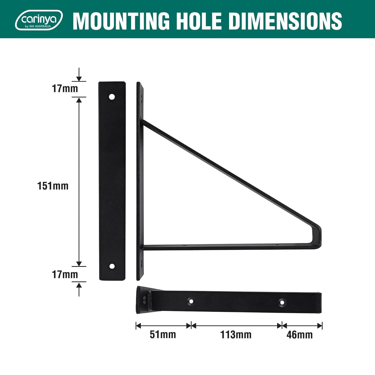 Carinya Black Exposed Triangle Stayed Bracket, 210x185mm, Powder-Coated Steel, 70kg Load