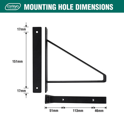 Carinya Black Exposed Triangle Stayed Bracket, 210x185mm, Powder-Coated Steel, 70kg Load